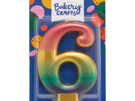 Six (6) Rainbow Metallic Numeral Candle For Cheap