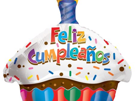 Feliz Cumpleaños 18  Cupcake Shaped Foil Balloon, 1ct Cheap