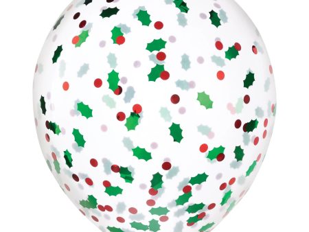 Holly Berry Confetti Filled 12  Latex Balloons, 6ct For Discount