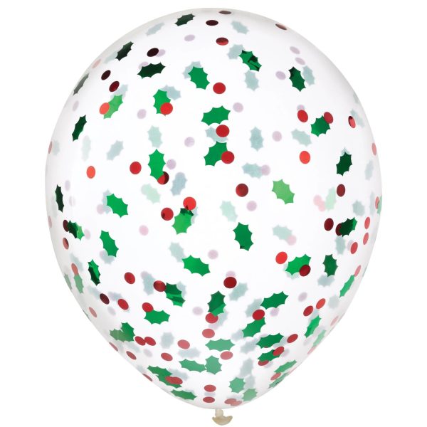 Holly Berry Confetti Filled 12  Latex Balloons, 6ct For Discount