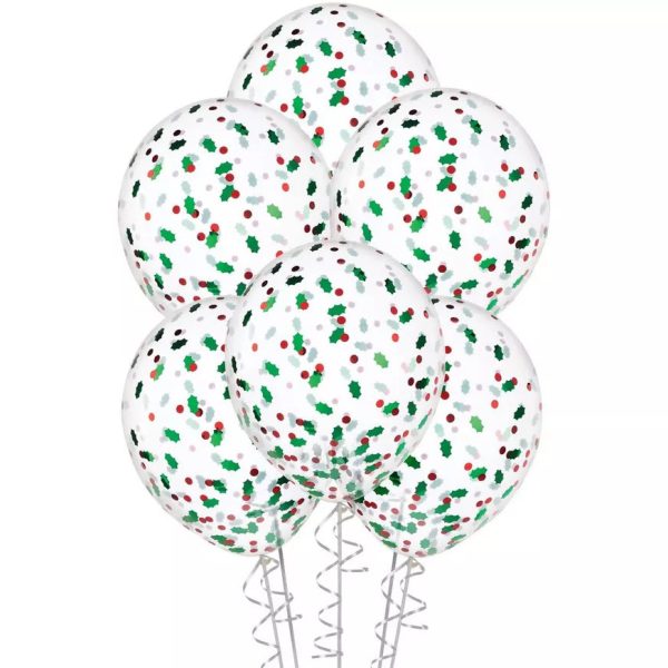 Holly Berry Confetti Filled 12  Latex Balloons, 6ct For Discount