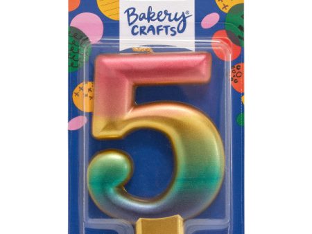 Five (5) Rainbow Metallic Numeral Candle Online