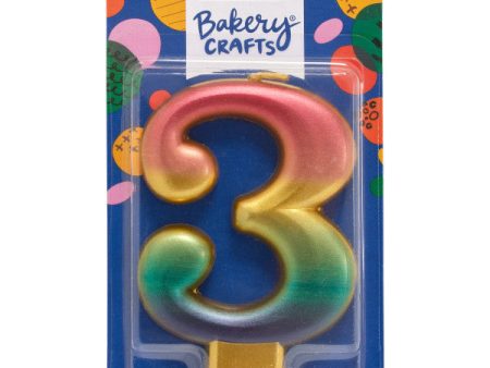 Three (3) Rainbow Metallic Numeral Candle Online