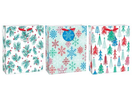 Holly, Tree, Snowflake Square Gift Bags, 3pc Online