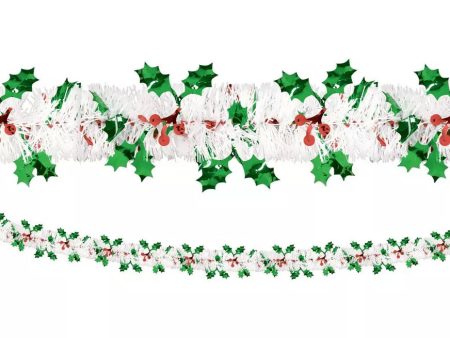 Holiday Tinsel Garland with Holly and Berry, 1ct Sale