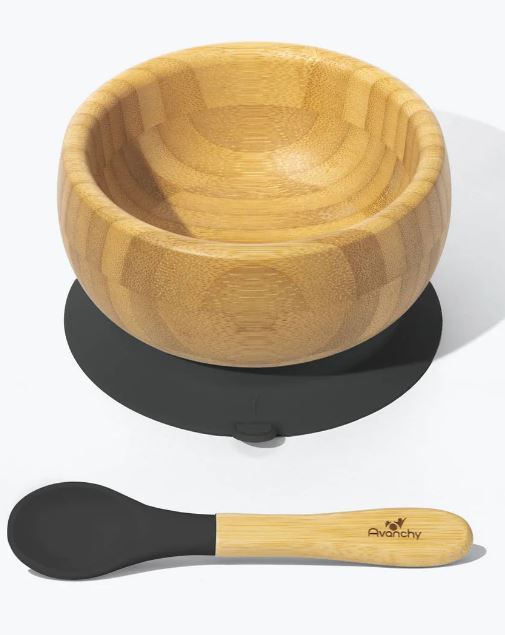 Avanchy Bamboo Baby Suction Bowl & Spoon 4M+ Sale