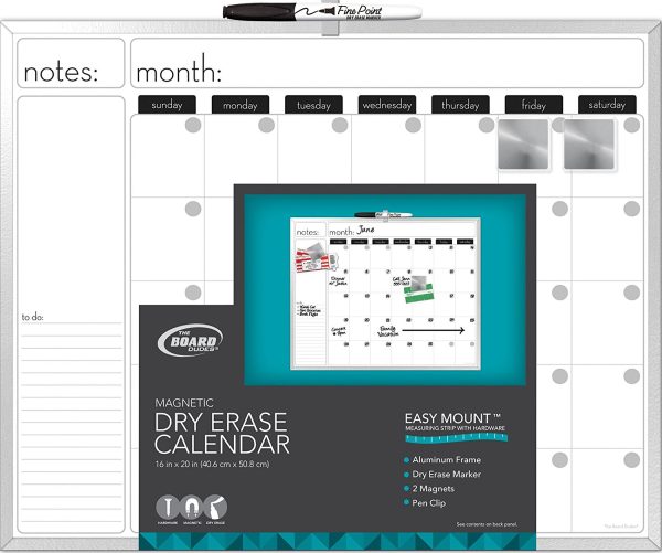 Board Dudes 16 x 20 Inches Aluminum Framed Magnetic Dry-Erase Calendar  Includes Online Hot Sale