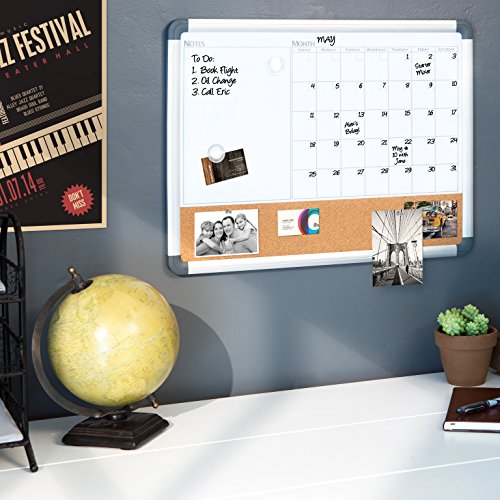 Board Dudes 17 x 23 Aluminum Framed Magnetic 3 In 1 Dry Erase Cork Calendar Hot on Sale